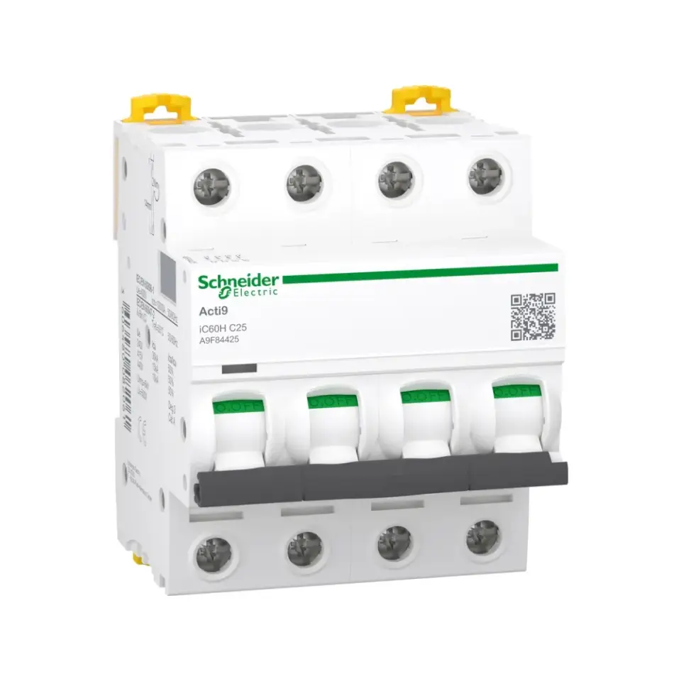 Schneider Electric A9F84425, Acti 9 iC60H, 25 Amper, 4 Kutuplu, C Tipi, Otomatik Sigorta, 10 kA, 4x25C