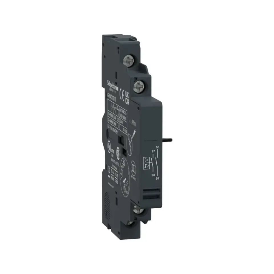 Schneider Electric GVAD1010, TeSys Deca, GV2 ve GV3P için Hata Sinyali ve Ani Yardımcı Kontak Bloğu, 1NA(Hata)+1NA