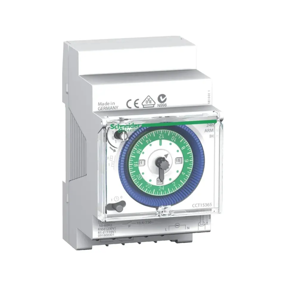 Schneider Electric CCT15365, Acti 9 IH, Elektromekanik Zaman Saati, 24 Saat Döngü, 150 Saat Rezervli, Tek Kanallı, Enversör Kontak
