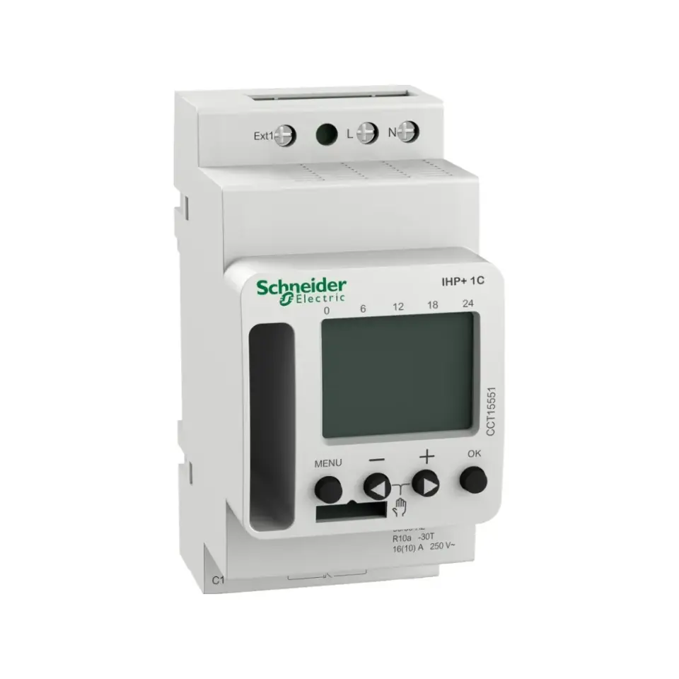 Schneider Electric CCT15551, Acti 9 IHP+, Akıllı Dijital Zaman Saati, 24 Saat ve 7 Gün Döngü, 6 Yıl Rezervli, Tek Kanallı, A/K Kontak
