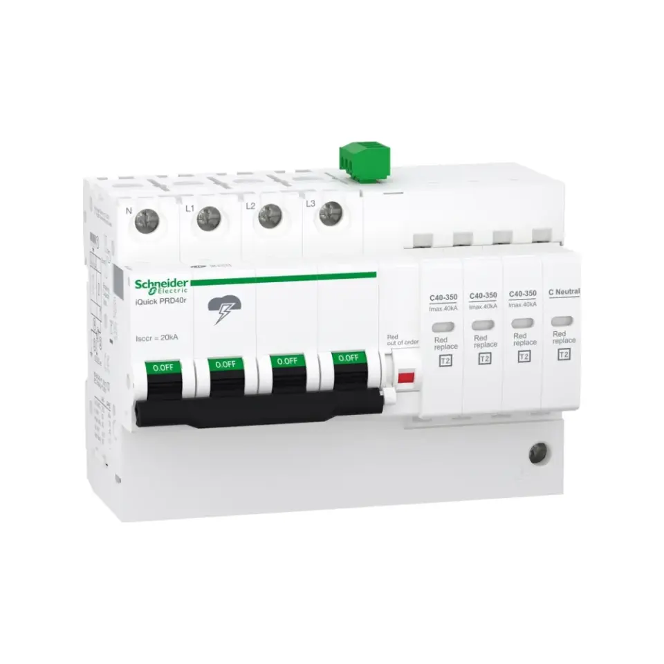 Schneider Electric A9L16294, Acti 9 iQuick PRD40r, Sigorta Korumalı AG Parafudr, 3 Kutup+Nötr, Tip 2, C Sınıfı, 40 kA