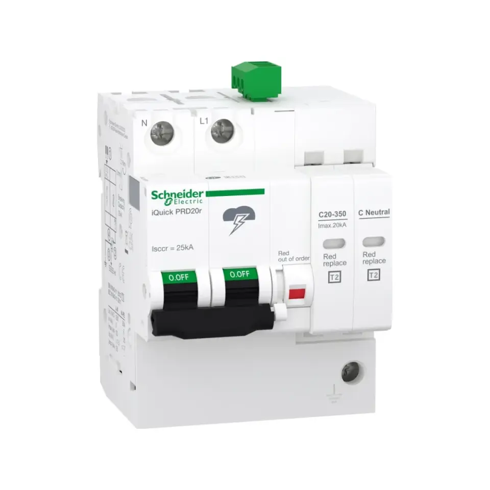Schneider Electric A9L16295, Acti 9 iQuick PRD20r, Sigorta Korumalı AG Parafudr, 1 Kutup+Nötr, Tip 2, C Sınıfı, 20 kA