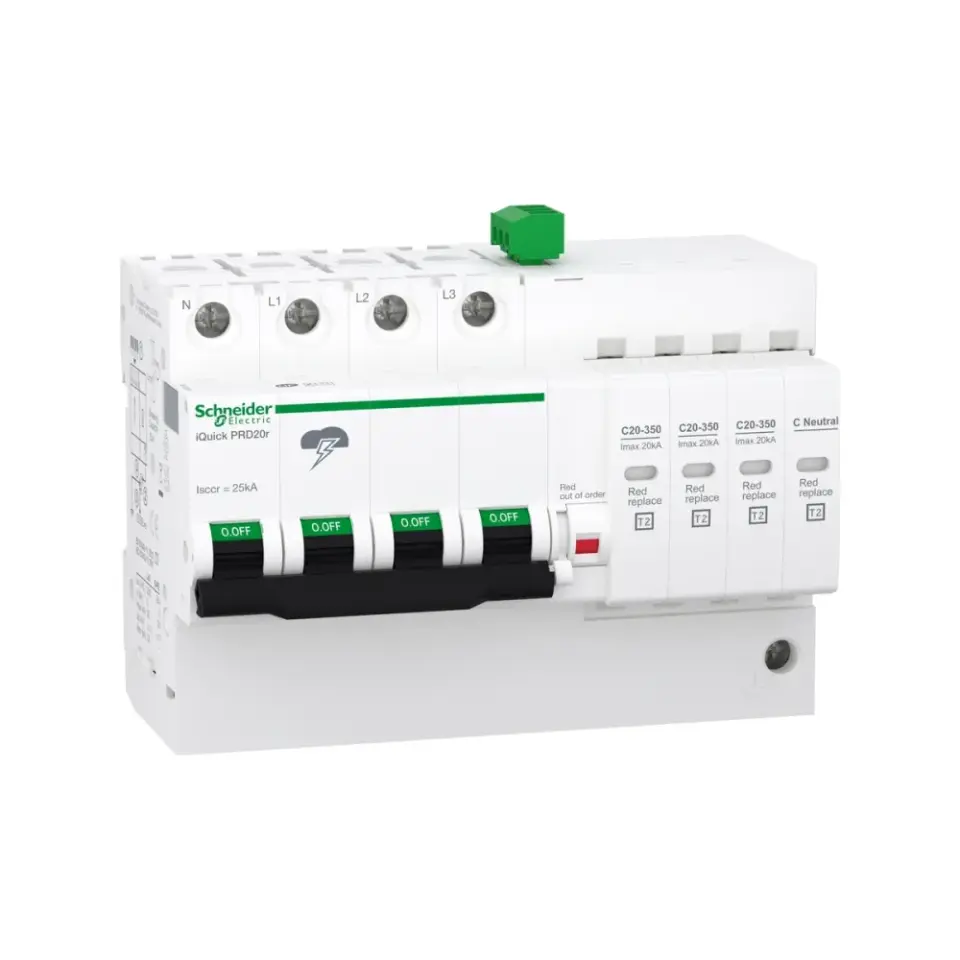 Schneider Electric A9L16297, Acti 9 iQuick PRD20r, Sigorta Korumalı AG Parafudr, 3 Kutup+Nötr, Tip 2, C Sınıfı, 20 kA