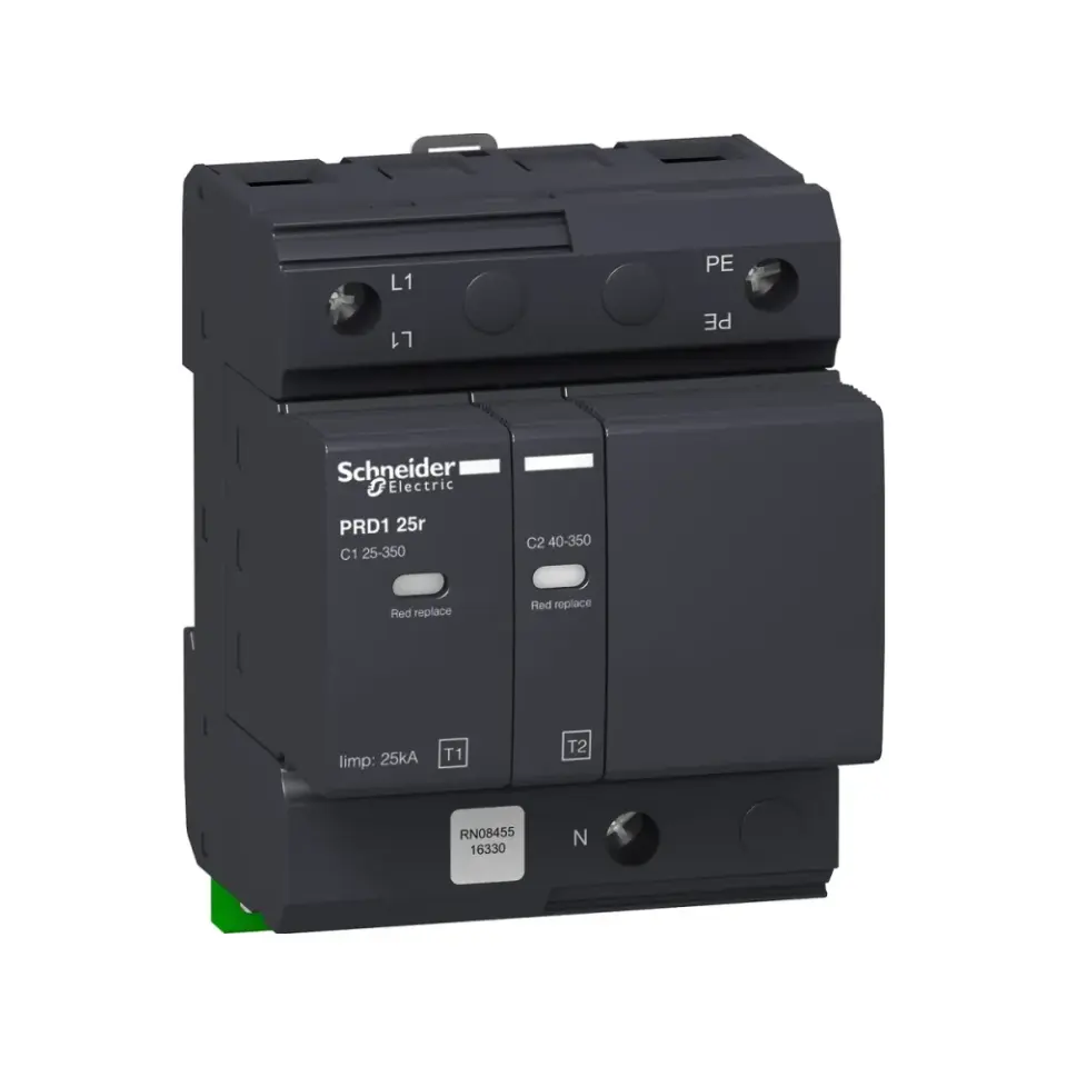 Schneider Electric 16330, Acti 9 PRD1 25r, Kartuşlu Tip, AG Parafudr, 1 Kutup+Nötr, Tip 1+Tip 2, B ve C Sınıfı, 100 kA
