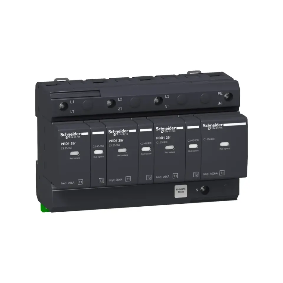 Schneider Electric 16332, Acti 9 PRD1 25r, Kartuşlu Tip, AG Parafudr, 3 Kutup+Nötr, Tip 1+Tip 2, B ve C Sınıfı, 100 kA