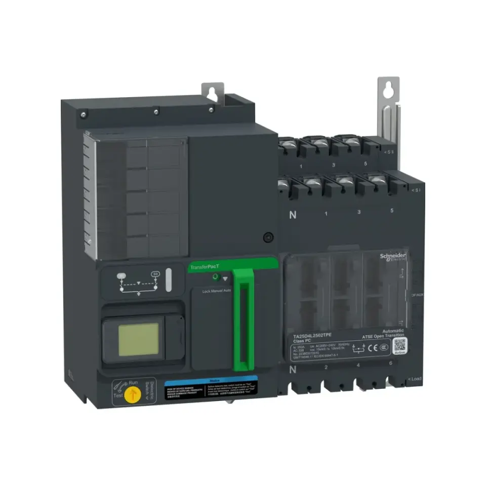 Schneider Electric TA25D4L2502TPE, TransferPacT, 250 Amper, 4 Kutuplu, Aktif Otomatik Transfer Şalteri, TA25, LCD Ekranlı