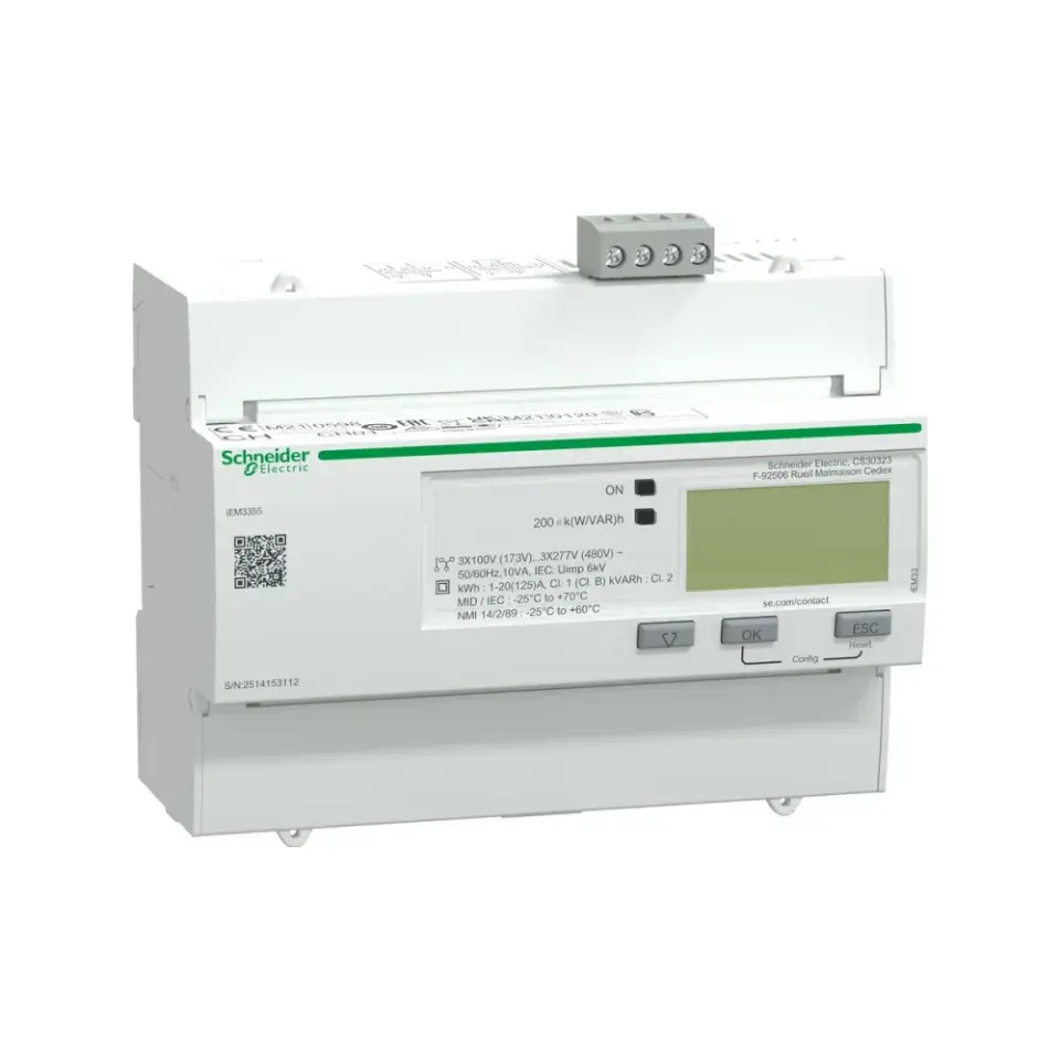 Schneider Electric A9MEM3355, Acti 9 iEM3000, 125 Amper, iEM3355, Enerji Ölçer, 1 Digital G/Ç, Modbus, Çoklu Tarife