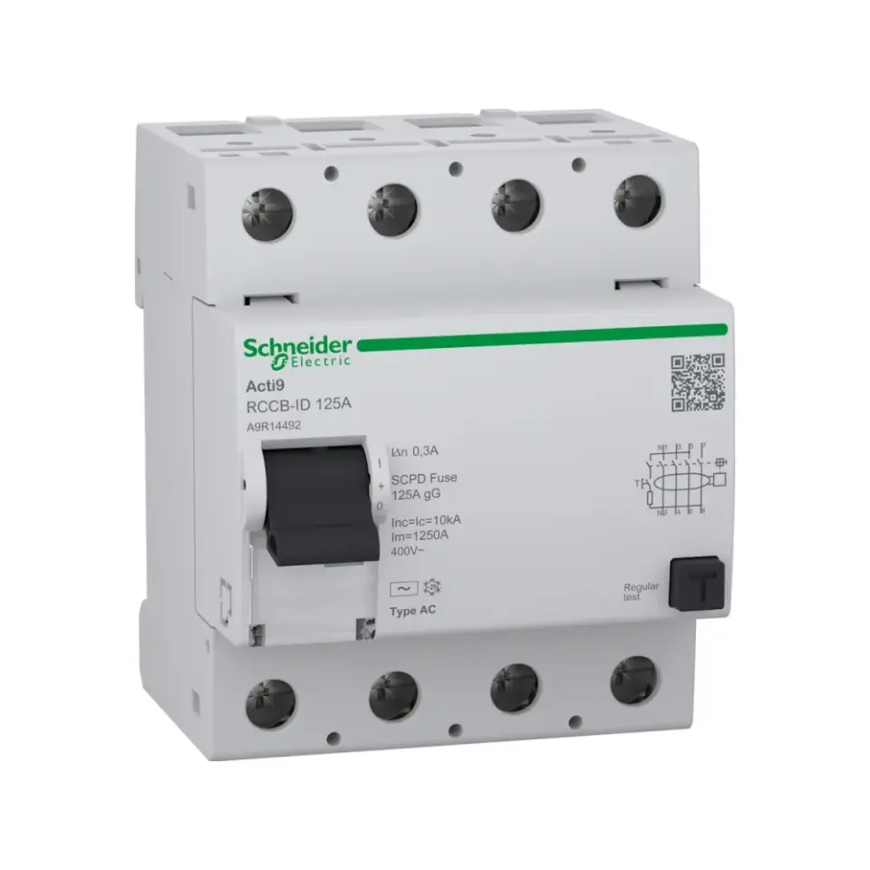 Schneider Electric A9R14492, Acti 9 iID, 125 Amper, 300mA, AC Tip, Kaçak Akım Koruma Rölesi, 4 Kutuplu (3 Faz+Nötr)