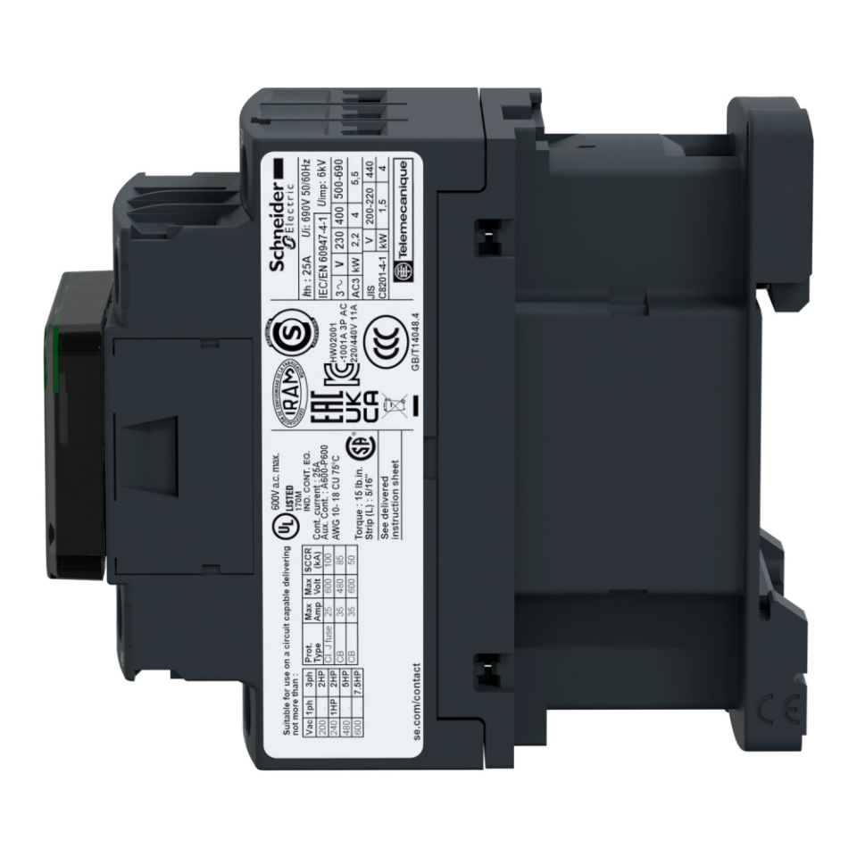 Schneider Electric LC1D09M7, TeSys Deca, 9 Amper, 4 kW, 3 Kutuplu, Kontaktör, 220 Volt AC, 1NA+1NK