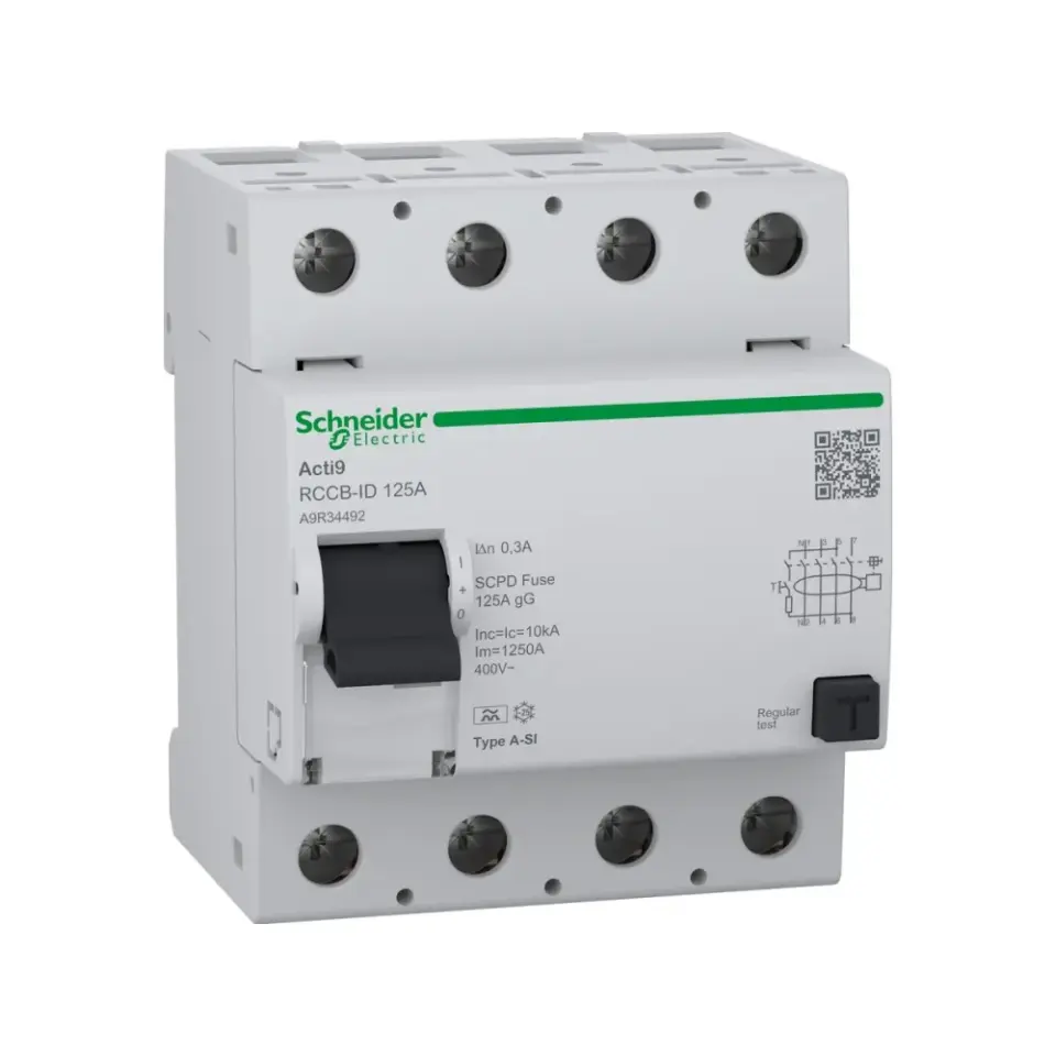 Schneider Electric A9R34492, Acti 9 iID, 125 Amper, 300mA, A-SI Tip, Kaçak Akım Koruma Rölesi, 4 Kutuplu (3 Faz+Nötr)
