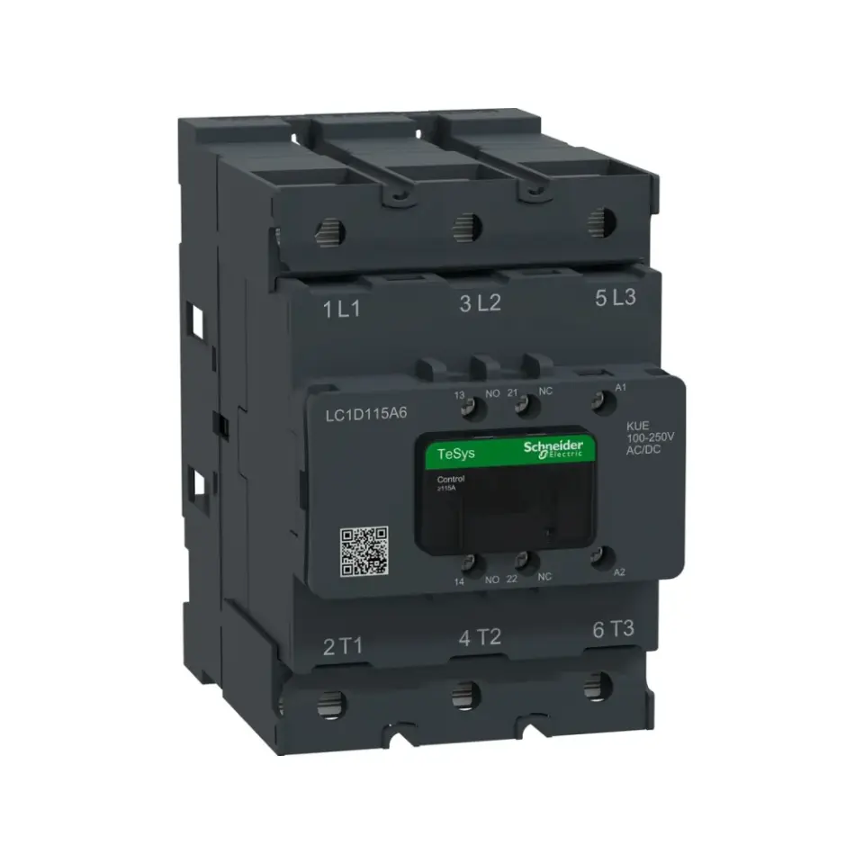 Schneider Electric LC1D115A6KUE, TeSys Deca, 115 Amper, 55 kW, 3 Kutuplu, Kontaktör, 100-250 Volt AC/DC 1NA+1NK