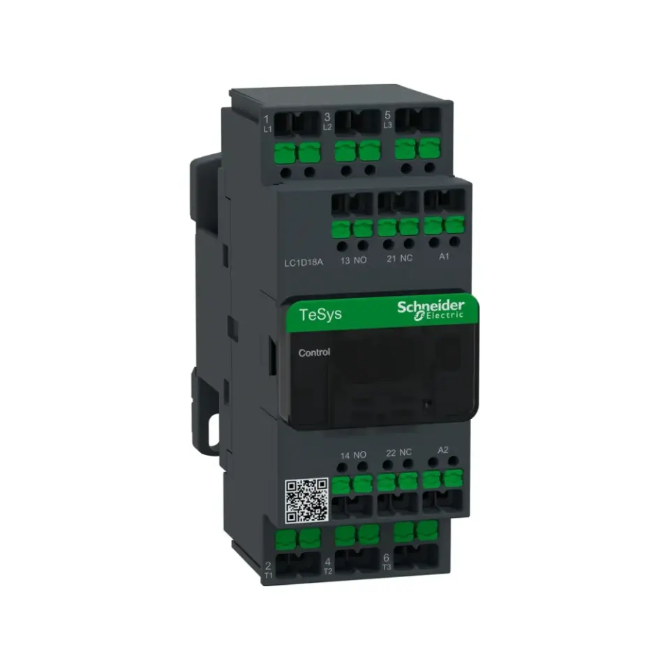 Schneider Electric LC1D18AM7, TeSys Deca, 18 Amper, 7,5 kW, 3 Kutuplu, Snap-in Bağlantılı Kontaktör, 220 Volt AC, 1NA+1NK
