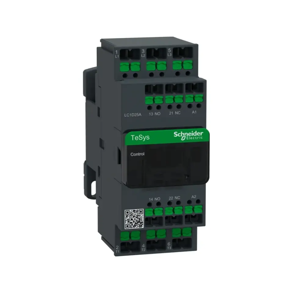 Schneider Electric LC1D25AM7, TeSys Deca, 25 Amper, 11 kW, 3 Kutuplu, Snap-in Bağlantılı Kontaktör, 220 Volt AC, 1NA+1NK