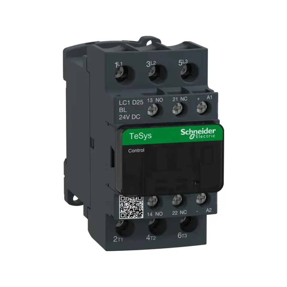 Schneider Electric LC1D25BL, TeSys Deca, 25 Amper, 11 kW, 3 Kutuplu, Kontaktör, 24 Volt DC, 1NA+1NK