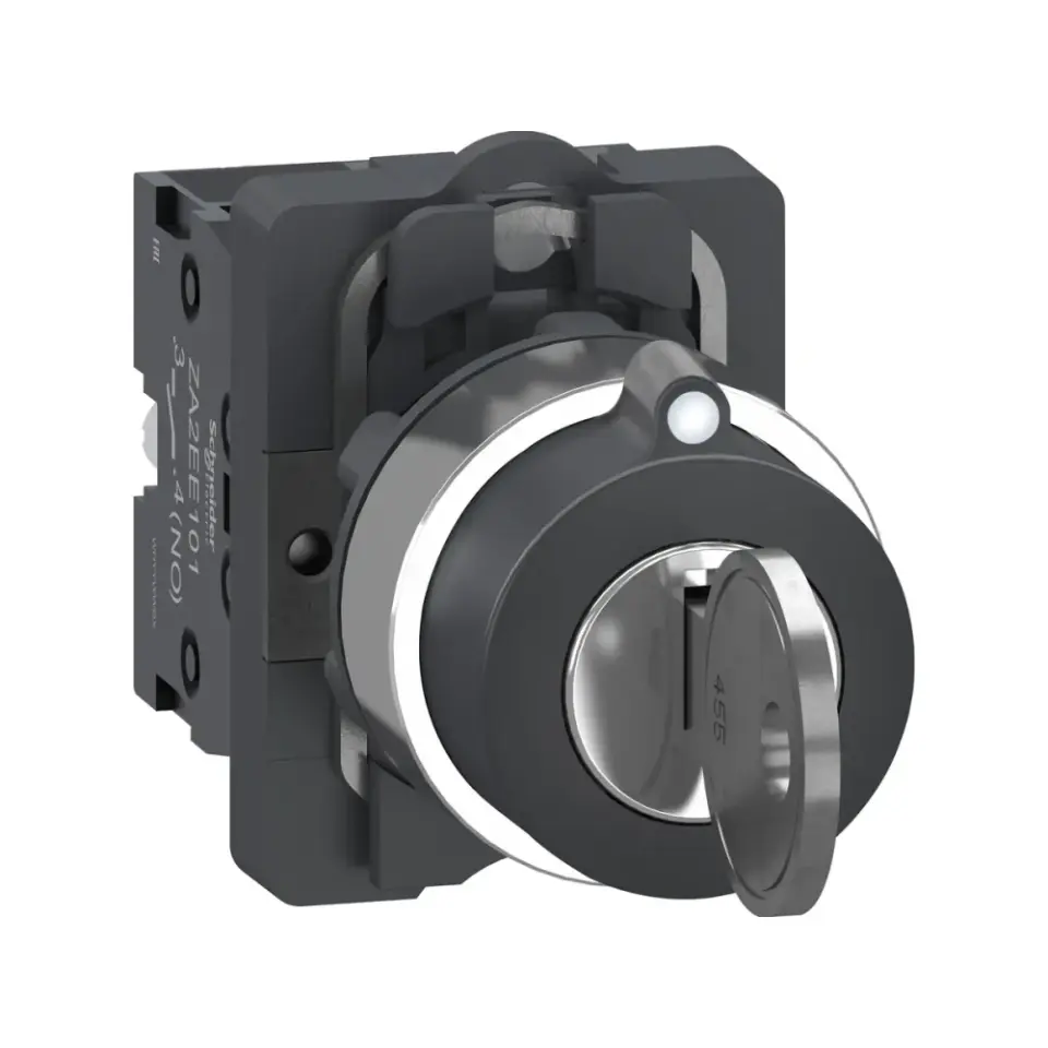 Schneider Electric XA2AG73, Harmony Stil 2, Siyah, Geri Dönüşlü Kilitli Mandal Buton, 1-0-2 Konumlu, Anahtarı Orta Konumda Çıkarılabilir, 2NA, 22mm