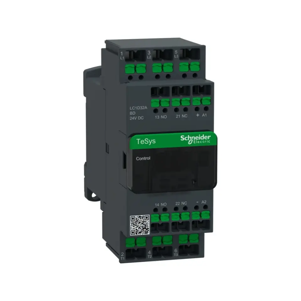 Schneider Electric LC1D32ABD, TeSys Deca, 32 Amper, 15 kW, 3 Kutuplu, Snap-in Bağlantılı Kontaktör, 24 Volt DC, 1NA+1NK