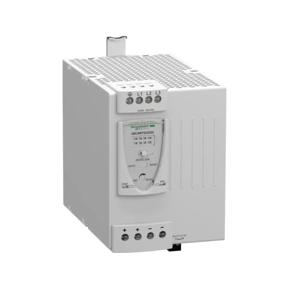 Schneider Electric ABL8WPS24200, Phaseo ABL7, 480 W, 20 Amper, 24 Volt DC, Ray Tipi Güç Kaynağı, Trifaze 380-500 Volt AC Giriş Gerilimi