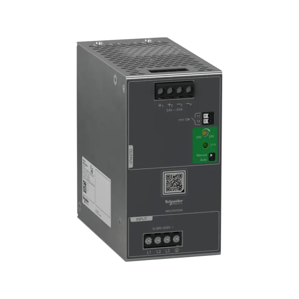 Schneider Electric ABLU3A24200, Modicon Universal, 20 Amper, 480W, 24 Volt DC, Trifaze Anahtarlamalı Güç Kaynağı
