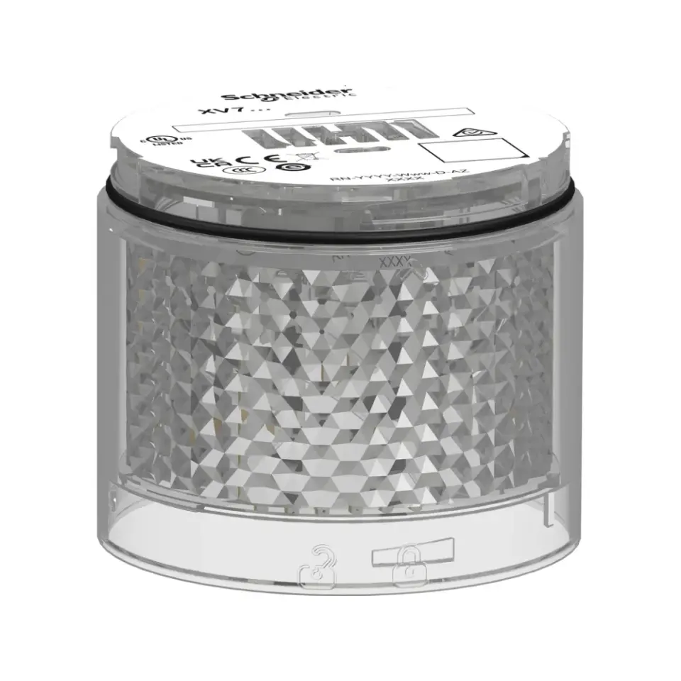 Schneider Electric XVB7CM9, Harmony XVB7, Ø70mm, 8 Renkli ve 4 Modlu Çok Fonksiyonlu LED Işıklı Kolon Modülü, Şeffaf Lensli