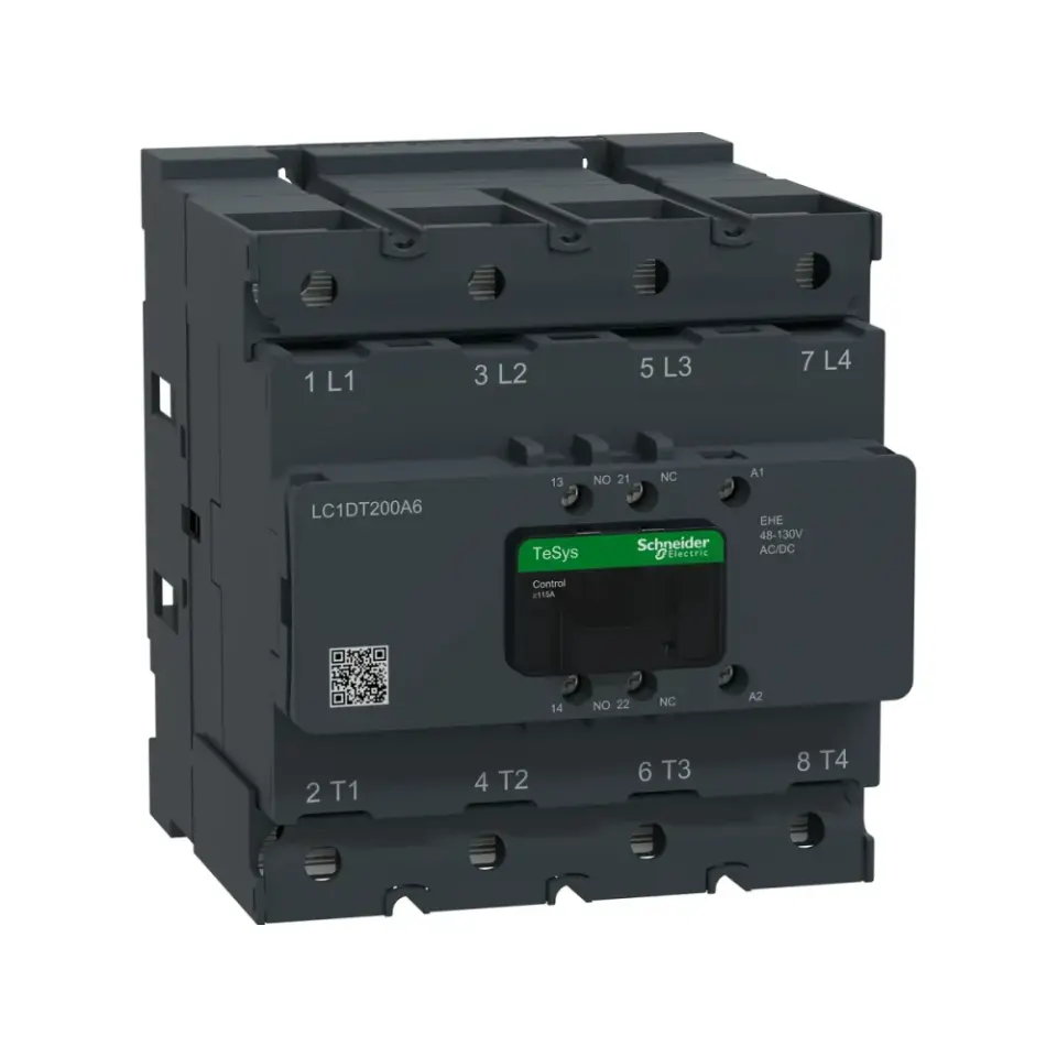 Schneider Electric LC1DT200A6EHE, TeSys Deca, 200 Amper, 4 Kutuplu, Kontaktör, 48-130 Volt AC/DC, 1NA+1NK