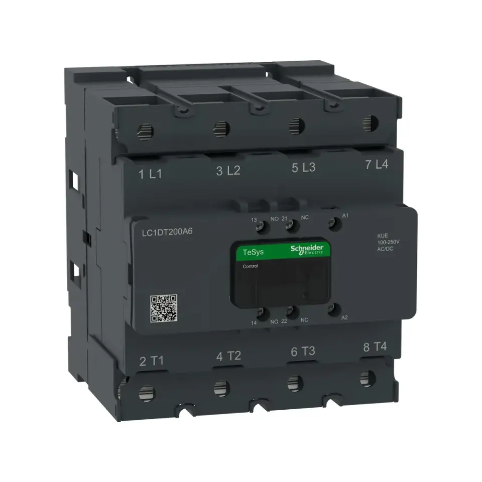 Schneider Electric LC1DT200A6KUE, TeSys Deca, 200 Amper, 4 Kutuplu, Kontaktör, 100-250 Volt AC/DC, 1NA+1NK