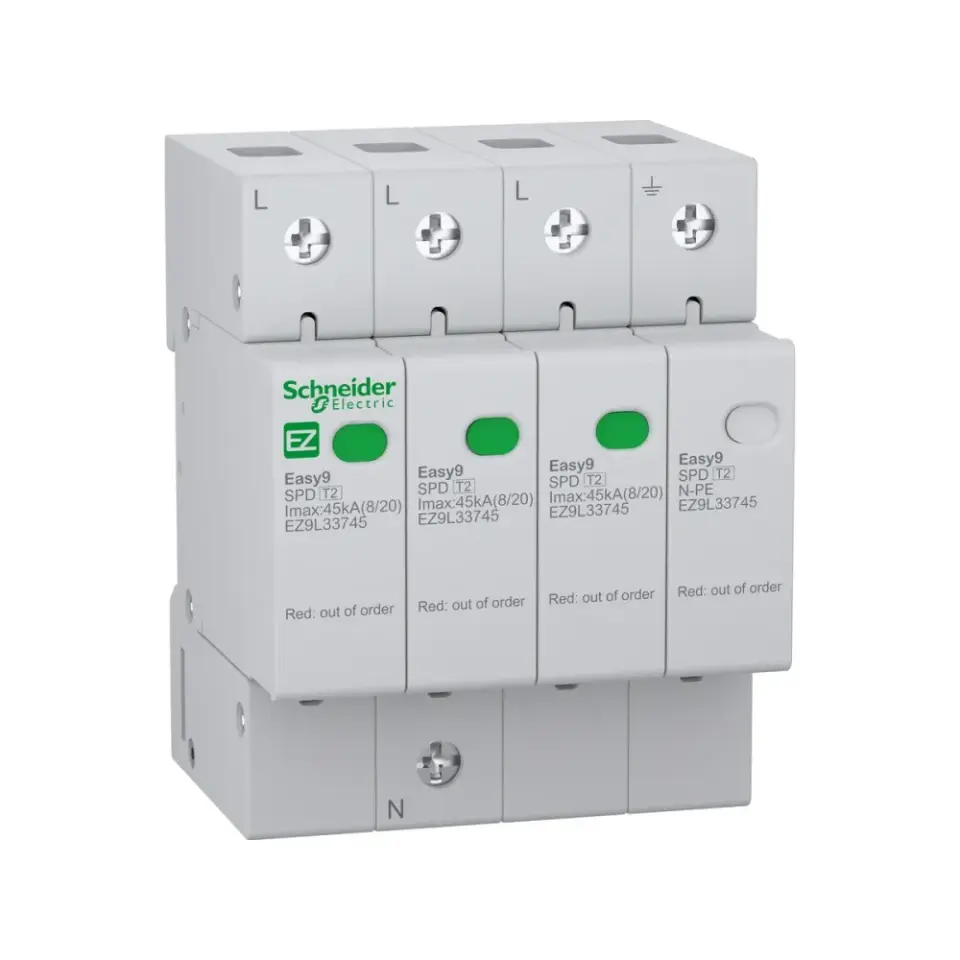 Schneider Electric EZ9L33745, Easy9, Kartuşlu Tip, AG Parafudr, 3 Kutup+Nötr, Tip 2, C Sınıfı, 45 kA