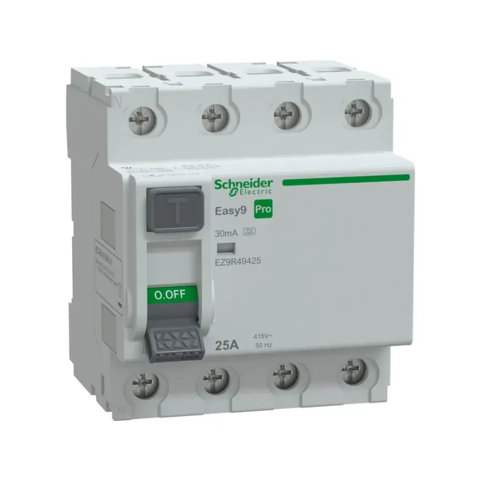 Schneider Electric EZ9R49425, Easy9 Pro, 25 Amper, 30mA, A Tip, Kaçak Akım Koruma Rölesi, 4 Kutuplu (3 Faz+Nötr)