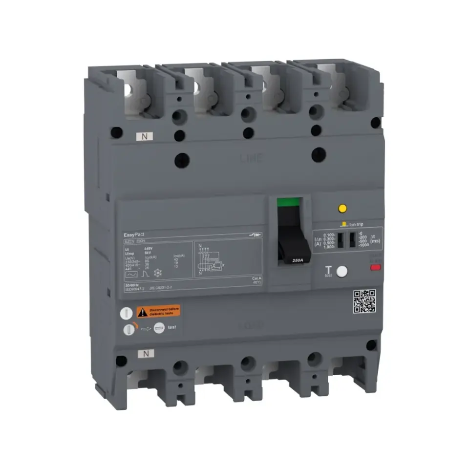 Schneider Electric EZCV250H4063, EasyPact EZCV, 63 Amper, 4 Kutuplu, 36 kA, Kaçak Akım Korumalı Kompakt Şalter, EZCV250H, TM63D