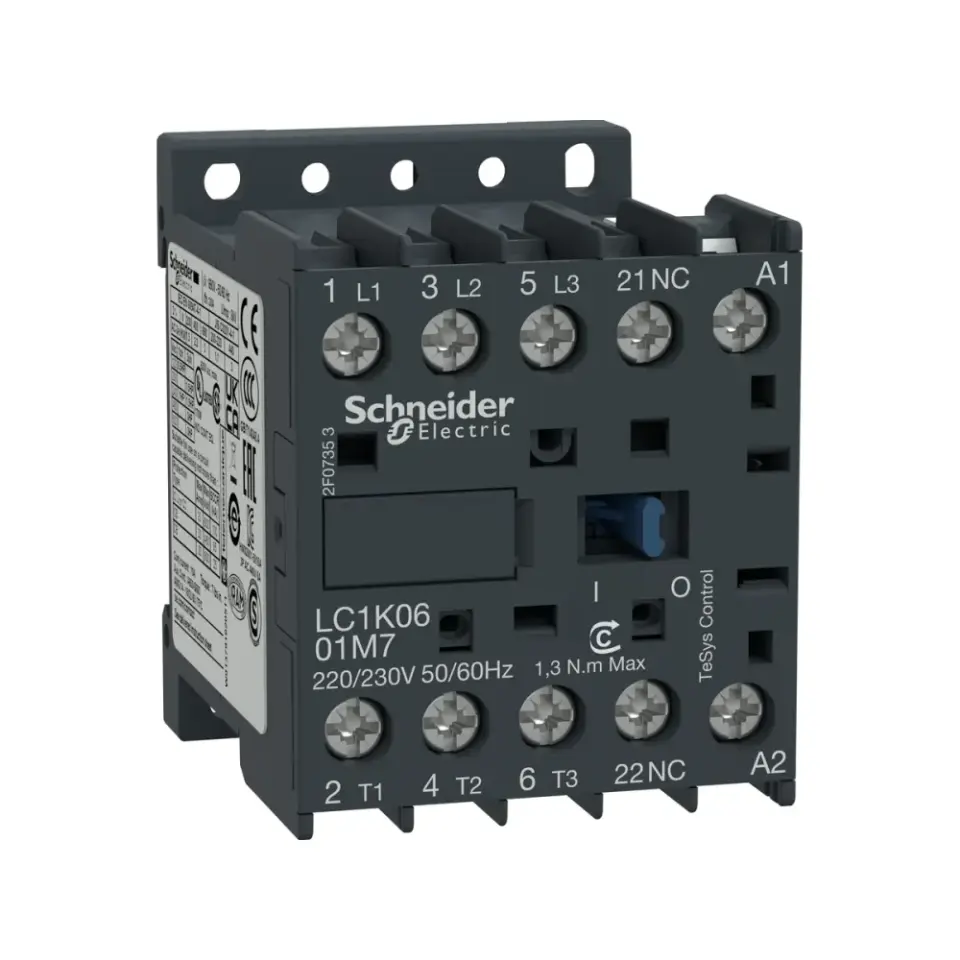 Schneider Electric LC1K1601M7, TeSys K, 16 Amper, 7.5 kW, 3 Kutuplu, Mini Kontaktör, 220-230 Volt AC, 1NK