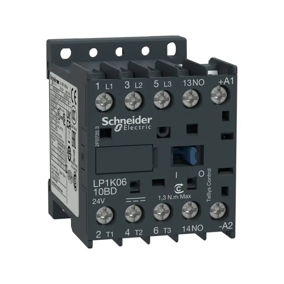 Schneider Electric LP1K1210BD, TeSys K, 12 Amper, 5.5 kW, 3 Kutuplu, Mini Kontaktör, 24 Volt DC, 1NA