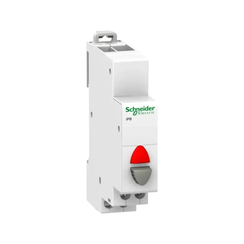Schneider Electric A9E18037, Acti 9 iPB, Gri Butonlu, Kırmızı Işıklı, Ray Tipi Push Buton, 1NK, 110-230 Volt AC