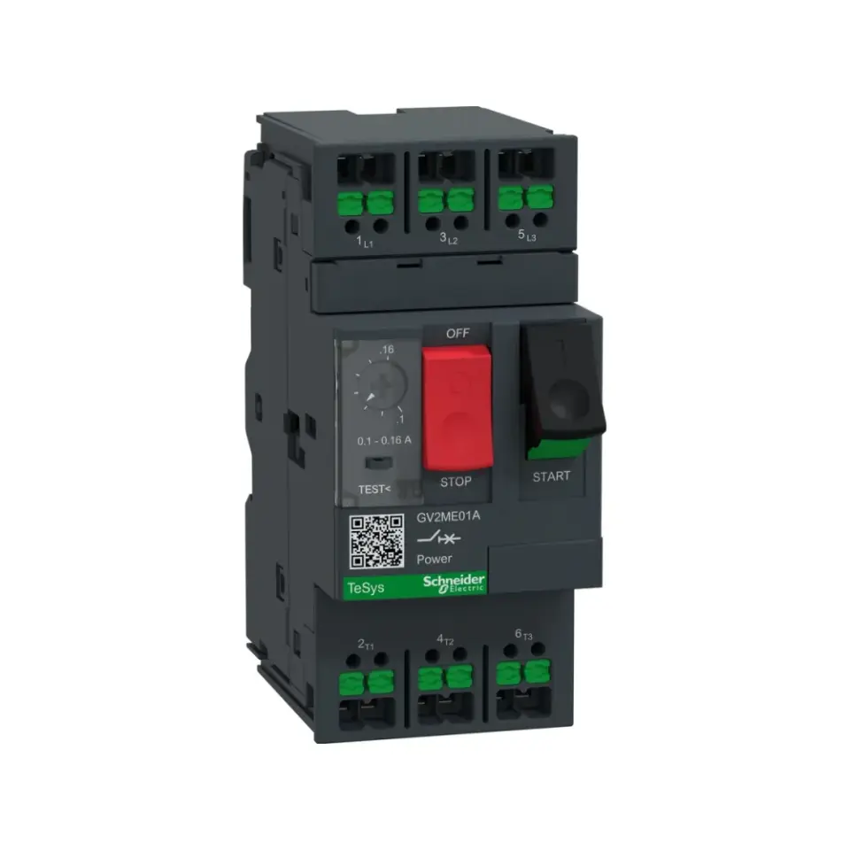 Schneider Electric GV2ME01A, TeSys Deca, 0.1-0.16 Amper, 0.04 kW, Snap-in Bağlantılı Motor Koruma Şalteri, 100 kA