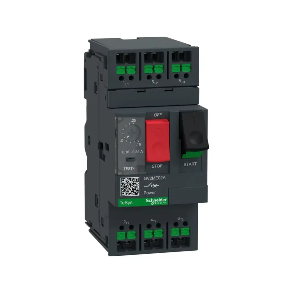 Schneider Electric GV2ME02A, TeSys Deca, 0.16-0.25 Amper, 0.06 kW, Snap-in Bağlantılı Motor Koruma Şalteri, 100 kA