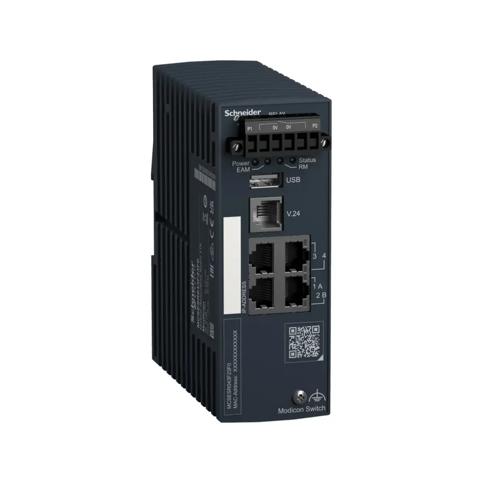 Schneider MCSESR043F23F0, Modicon Networking, Yedeklemeli (Redundancy) Endüstriyel Ethernet Switch, 4 Port TX