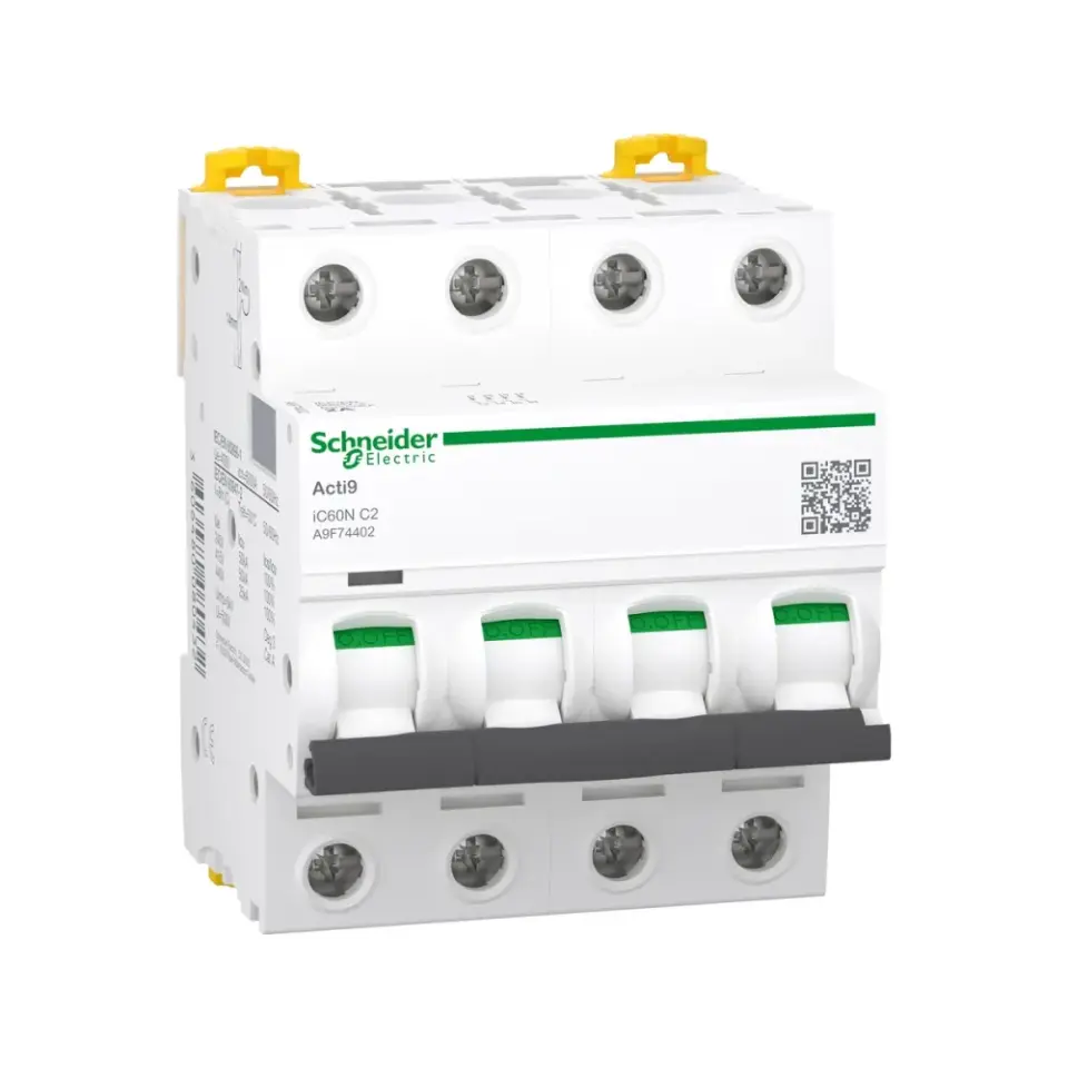Schneider Electric A9F74402, Acti 9 iC60N, 2 Amper, 4 Kutuplu, C Tipi, Otomatik Sigorta, 6 kA, 4x2C