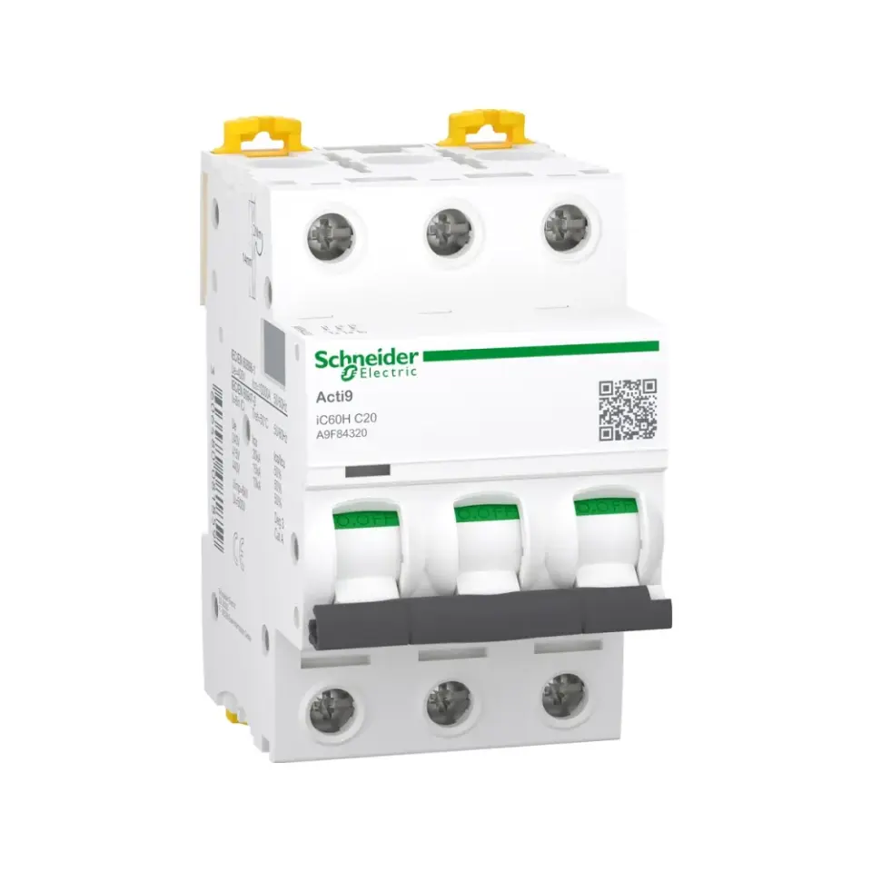 Schneider Electric A9F84320, Acti 9 iC60H, 20 Amper, 3 Kutuplu, C Tipi, Otomatik Sigorta, 10 kA, 3x20C